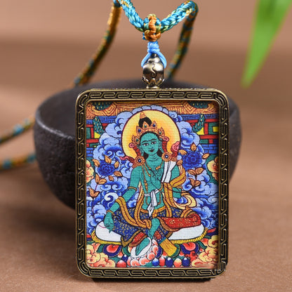 Tibetan Green Tara Thangka Pendant Necklace