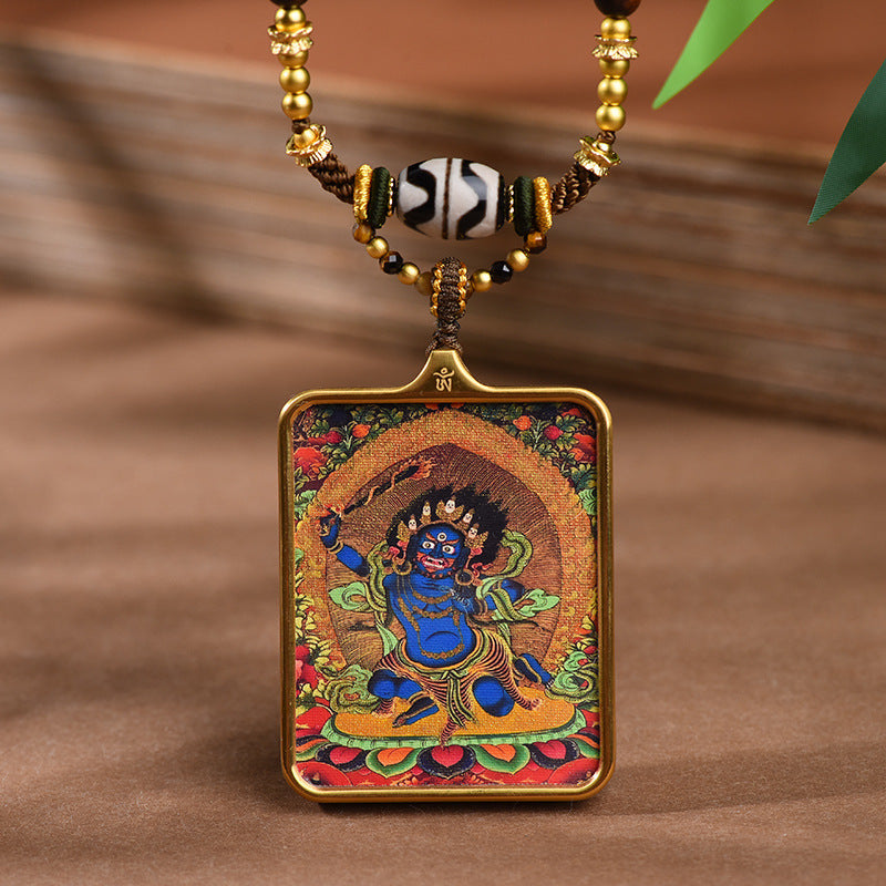 Tibetan Yellow Jambhala Pendant Necklace -Zakiram Thangka Art Charms