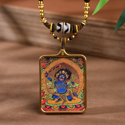 Tibetan Yellow Jambhala Pendant Necklace -Zakiram Thangka Art Charms