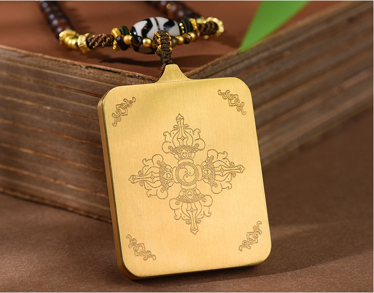 Tibetan Yellow Jambhala Pendant Necklace -Zakiram Thangka Art Charms