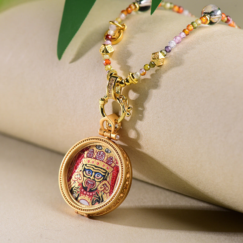 Zakiram Goddess Protection Necklace - New Chinese Style Enamel Cloisonné Pendant Choker
