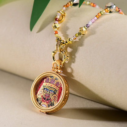 Zakiram Goddess Protection Necklace - New Chinese Style Enamel Cloisonné Pendant Choker