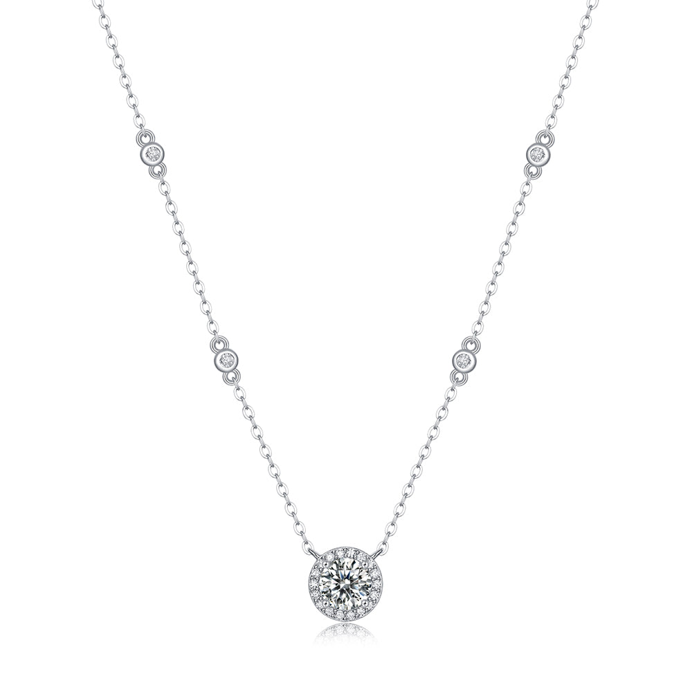 1ct Round Moissanite Necklace on S925 Silver Chain: Timeless Elegance