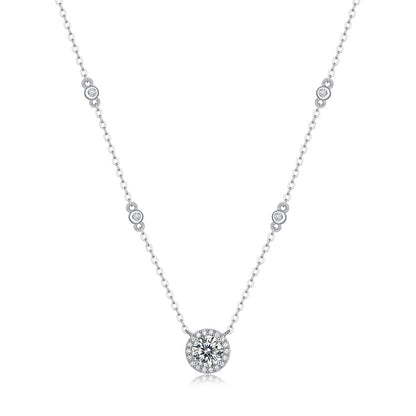 1ct Round Moissanite Necklace on S925 Silver Chain: Timeless Elegance