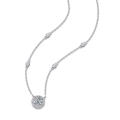 1ct Round Moissanite Necklace on S925 Silver Chain: Timeless Elegance