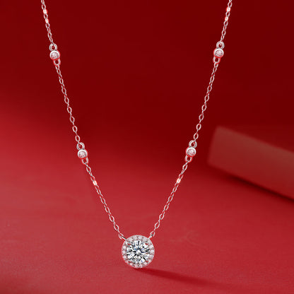 1ct Round Moissanite Necklace on S925 Silver Chain: Timeless Elegance