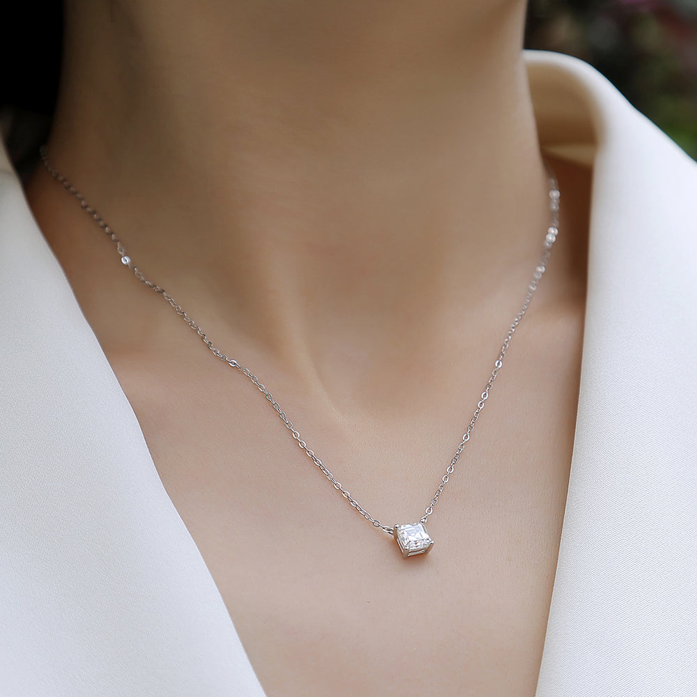 Square Moissanite Necklace in S925 Silver: A Shining Classic