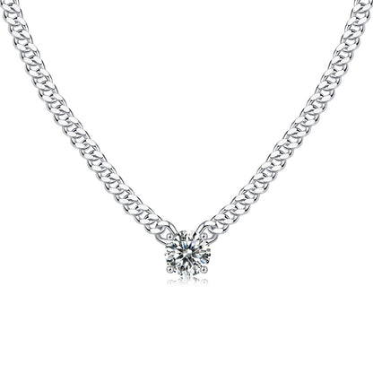 6.5mm Moissanite Pendant on Sterling Silver Cuban Chain: Pure Brilliance