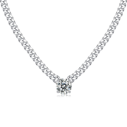 6.5mm Moissanite Pendant on Sterling Silver Cuban Chain: Pure Brilliance