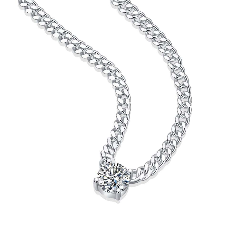 6.5mm Moissanite Pendant on Sterling Silver Cuban Chain: Pure Brilliance