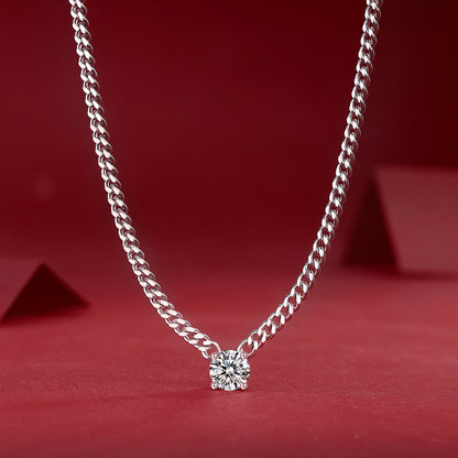 6.5mm Moissanite Pendant on Sterling Silver Cuban Chain: Pure Brilliance