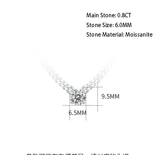 6.5mm Moissanite Pendant on Sterling Silver Cuban Chain: Pure Brilliance