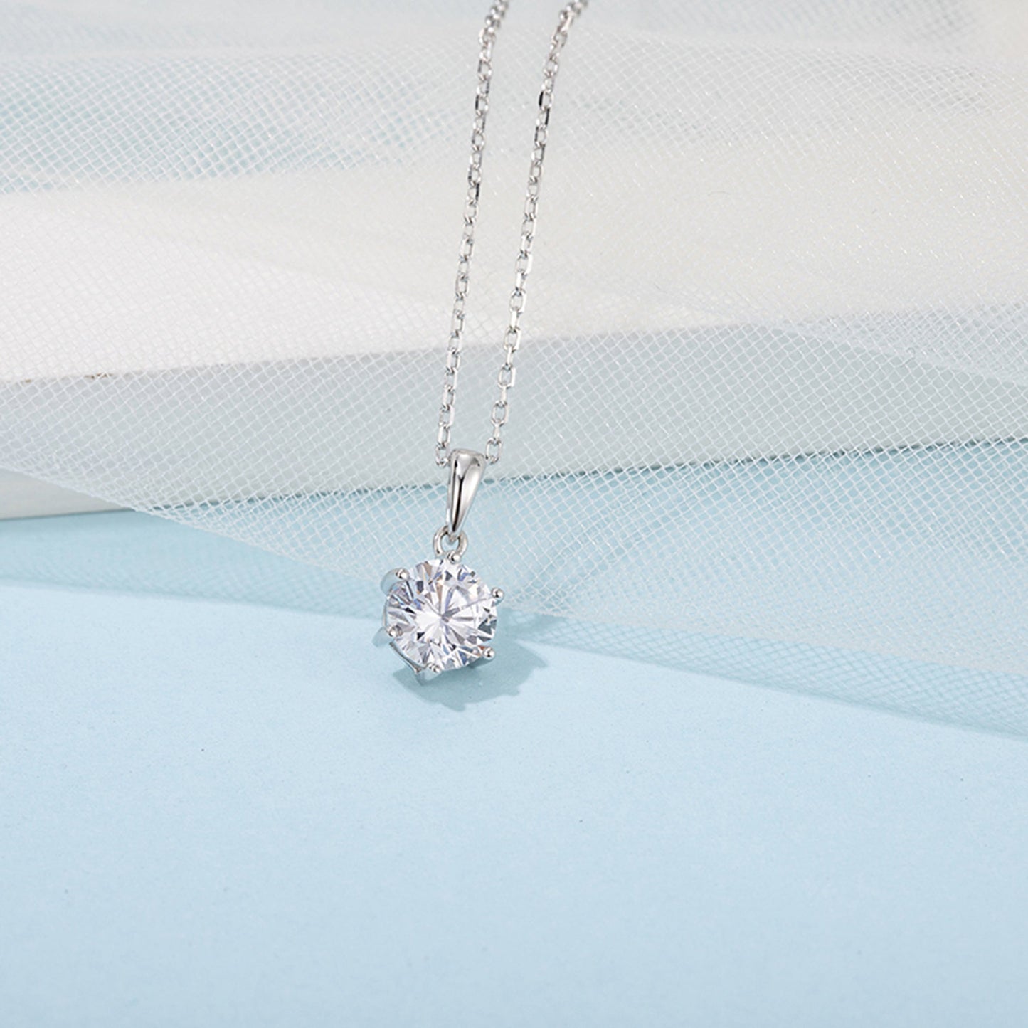 Necklace with 6.5mm Moissanite Solitaire in S925 Sterling Silver Delight