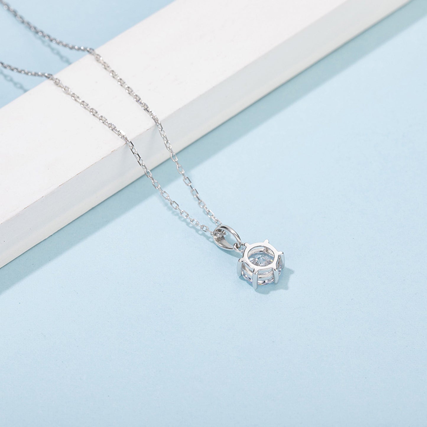 Necklace with 6.5mm Moissanite Solitaire in S925 Sterling Silver Delight