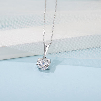 6.5mm Moissanite Pendant on Sterling Silver Cuban Chain: Pure Brilliance