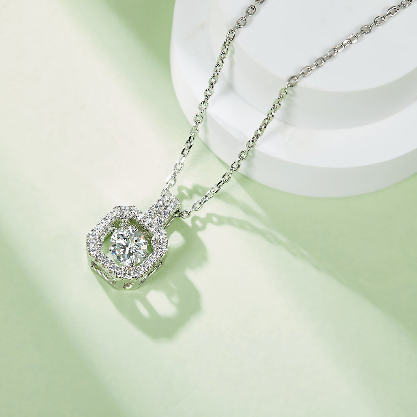 Spin Moissanite Necklace in Sterling Silver by Dizzying Diamonds