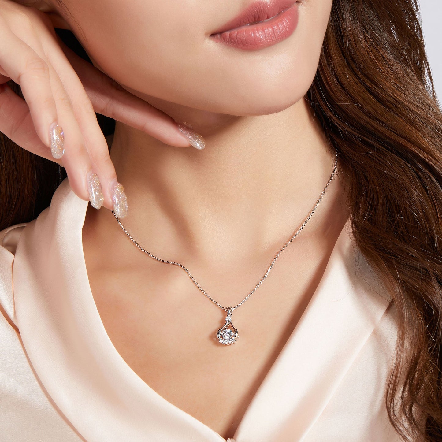 Spin Moissanite Pendant on Silver Chain:  Elegance