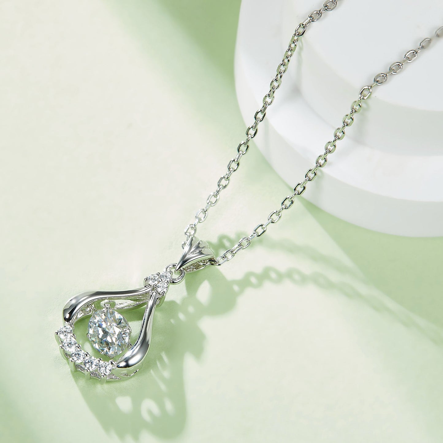 Spin Moissanite Pendant on Silver Chain:  Elegance