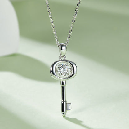 Moissanite pendant with rotating brilliance on a silver chain