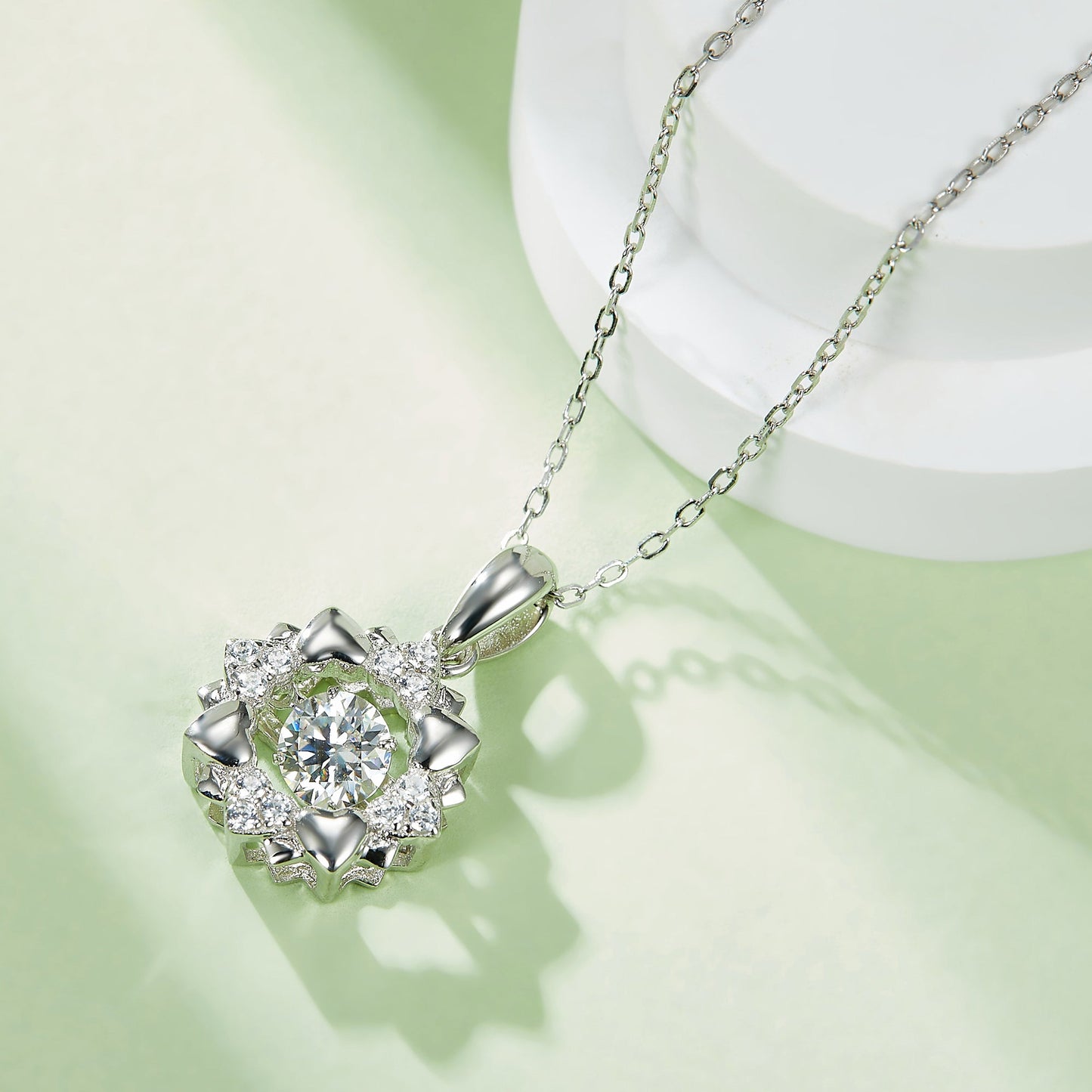 Moissanite Necklace with Spinning Radiant Revolution