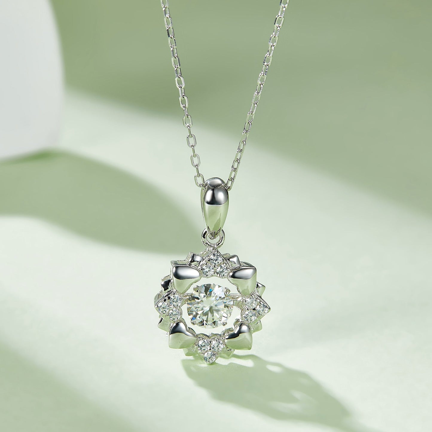 Moissanite Necklace with Spinning Radiant Revolution