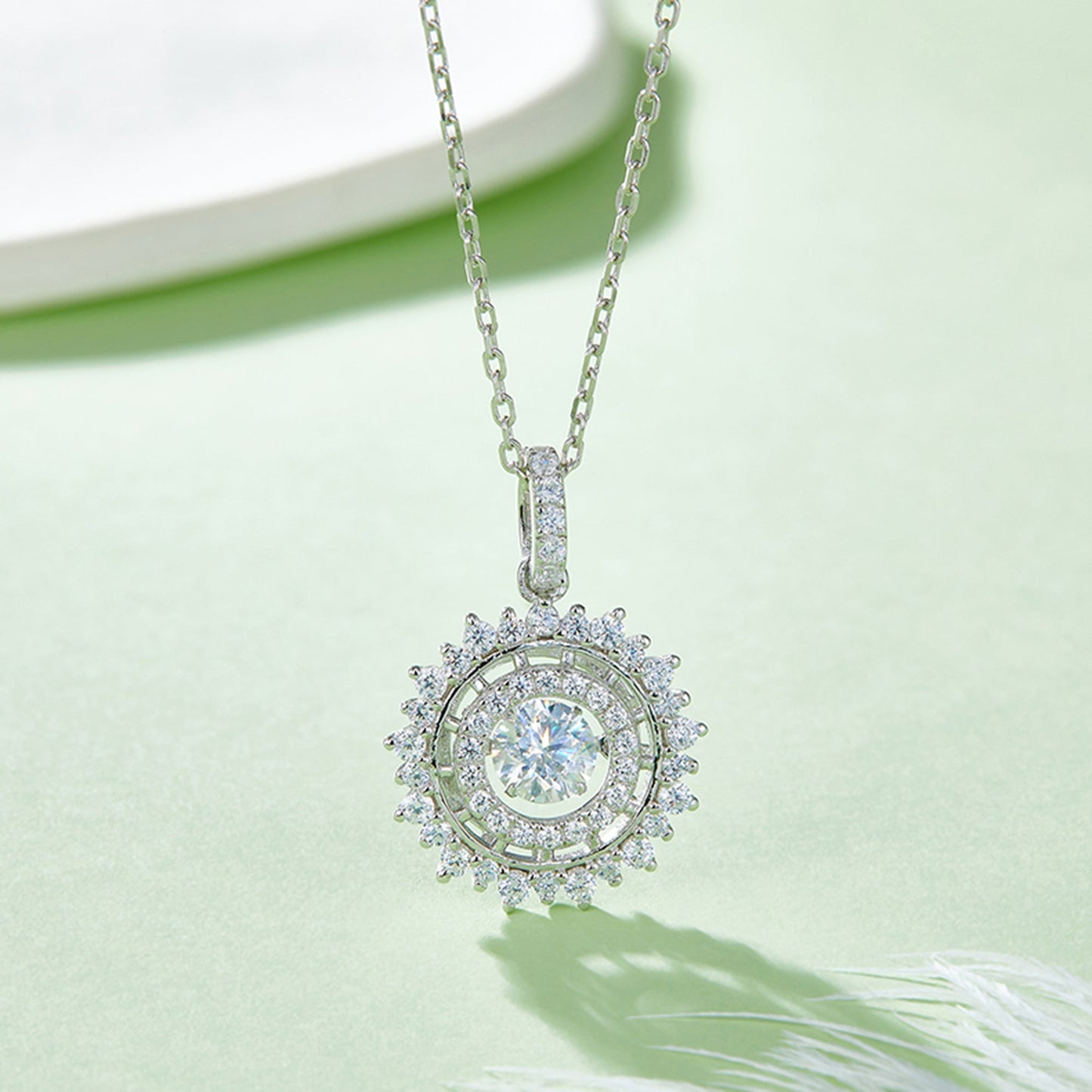 Spin Moissanite Pendant on Silver Chain: 360° Elegance