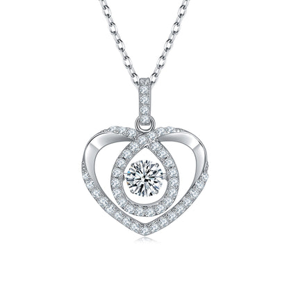 Moissanite pendant with rotating brilliance on a silver chain