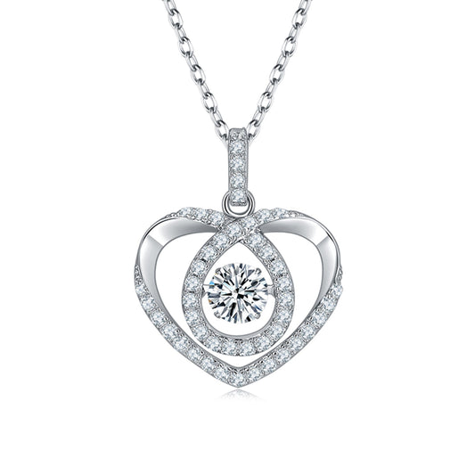 Moissanite pendant with rotating brilliance on a silver chain