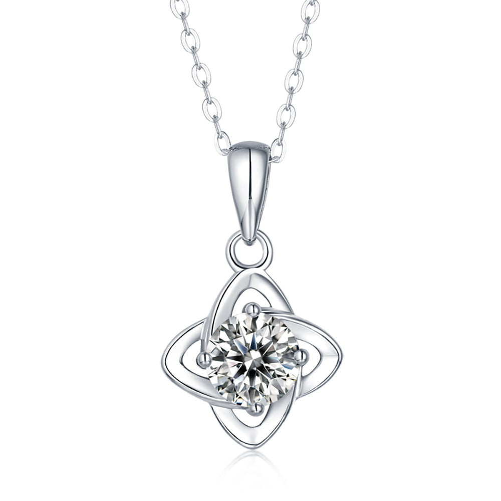 Shiny Sterling Silver 1 Carat Moissanite Solitaire Necklace