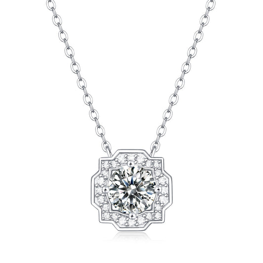 Necklace with 6.5mm Moissanite Solitaire in S925 Sterling Silver Delight