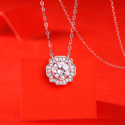 Necklace with 6.5mm Moissanite Solitaire in S925 Sterling Silver Delight