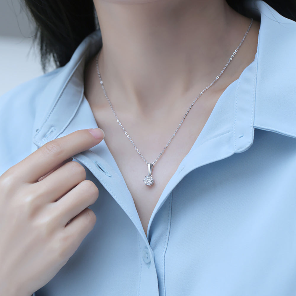 Moissanite Pendant on Sterling Silver Necklace Has Mesmerizing Radiance