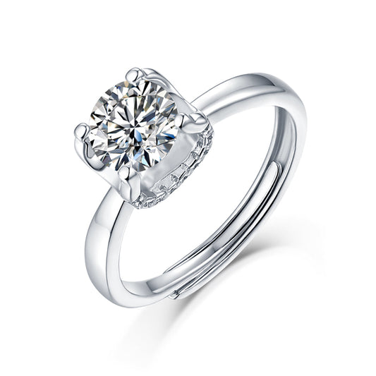 Women's Classic 1ct 6.5MM Moissanite Engagement Ring in S925 Silver