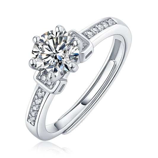 Women's 1ct 6.5MM Moissanite and silver promise ring with timeless sparkle