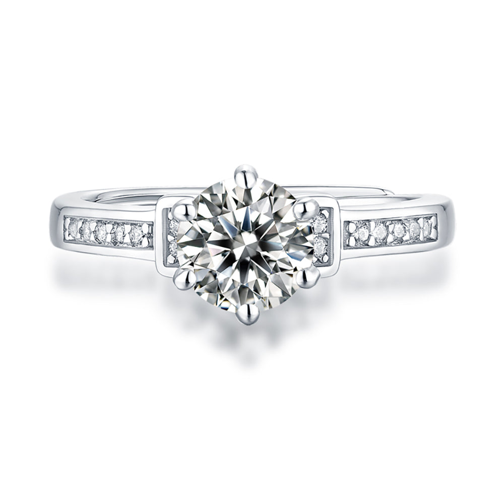 Women's 1ct 6.5MM Moissanite and silver promise ring with timeless sparkle