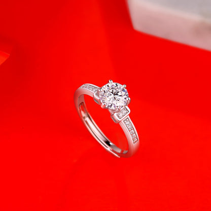Women's 1ct 6.5MM Moissanite and silver promise ring with timeless sparkle