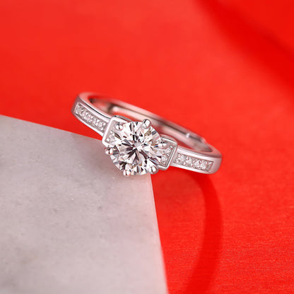 Women's 1ct 6.5MM Moissanite and silver promise ring with timeless sparkle