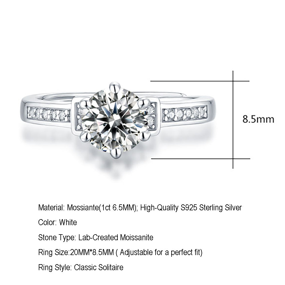 Women's 1ct 6.5MM Moissanite and silver promise ring with timeless sparkle