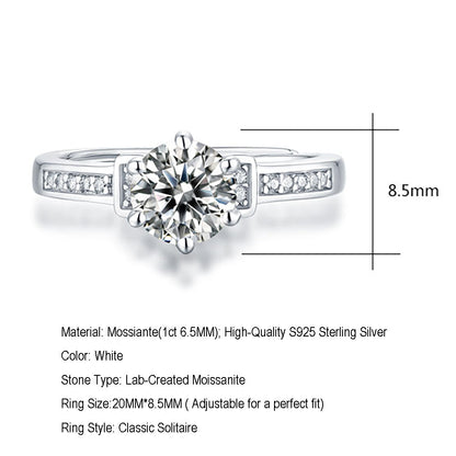 Women's 1ct 6.5MM Moissanite and silver promise ring with timeless sparkle