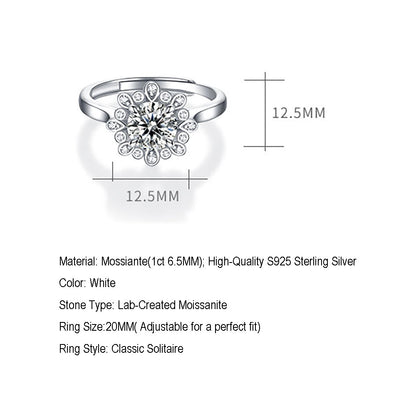 Women's Sterling silver 1ct 6.5MM moissanite engagement ring with radiant beauty