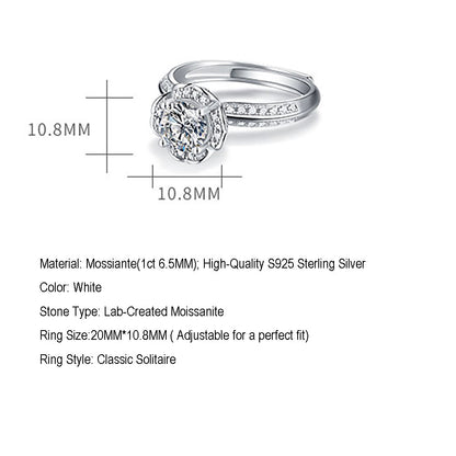 Women's 1ct 6.5MM Moissanite solitaire with silver band, Eternal Spark