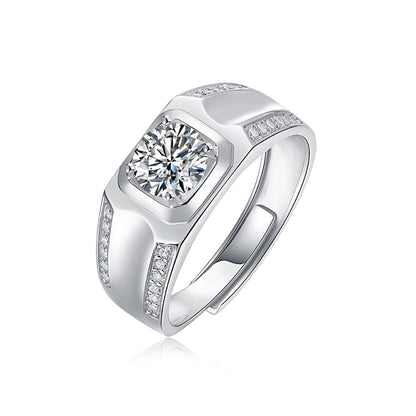 Mens Silver solitaire 1ct 6.5MM Moissanite ring with affordable elegance