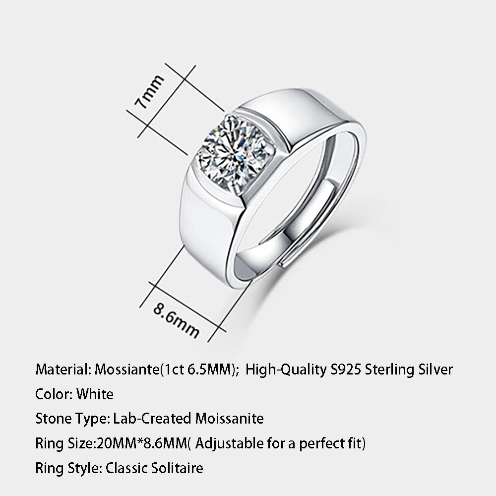 1ct 6.5MM Moissanite and silver promise ring with timeless sparkle