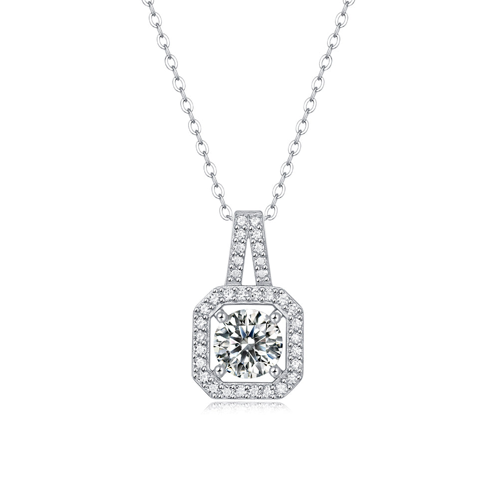 Shine Bright: Moissanite Pendant with Silver Chain Created in a Lab