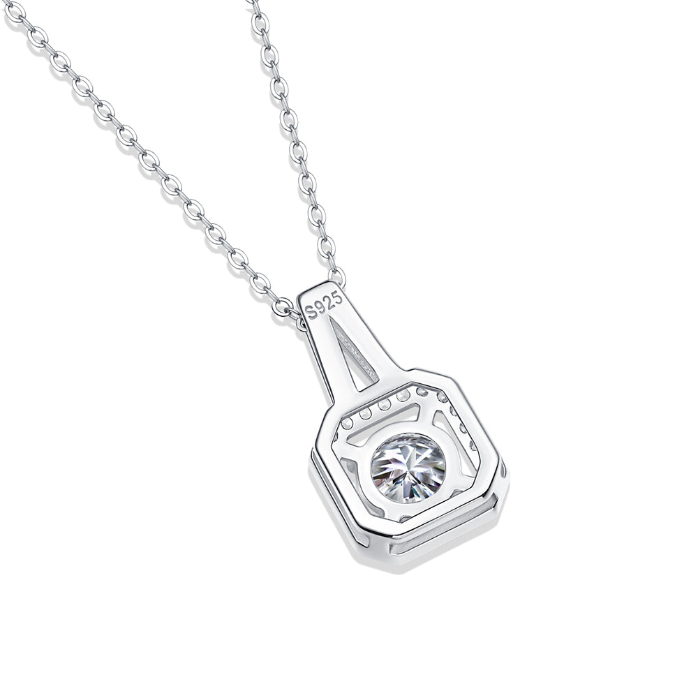 Shine Bright: Moissanite Pendant with Silver Chain Created in a Lab