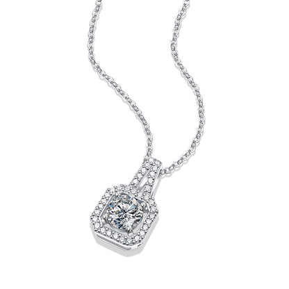 Shine Bright: Moissanite Pendant with Silver Chain Created in a Lab