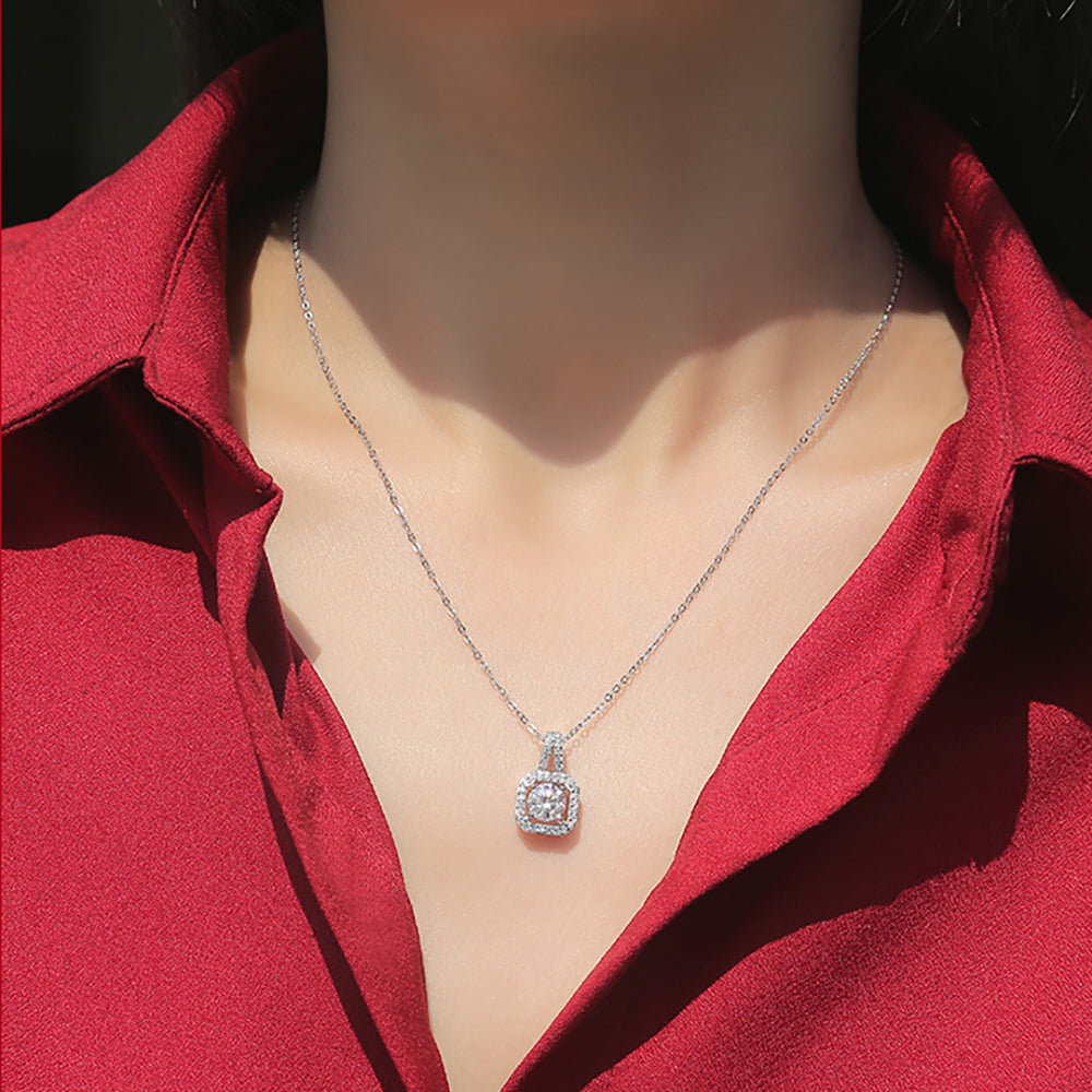 Shine Bright: Moissanite Pendant with Silver Chain Created in a Lab