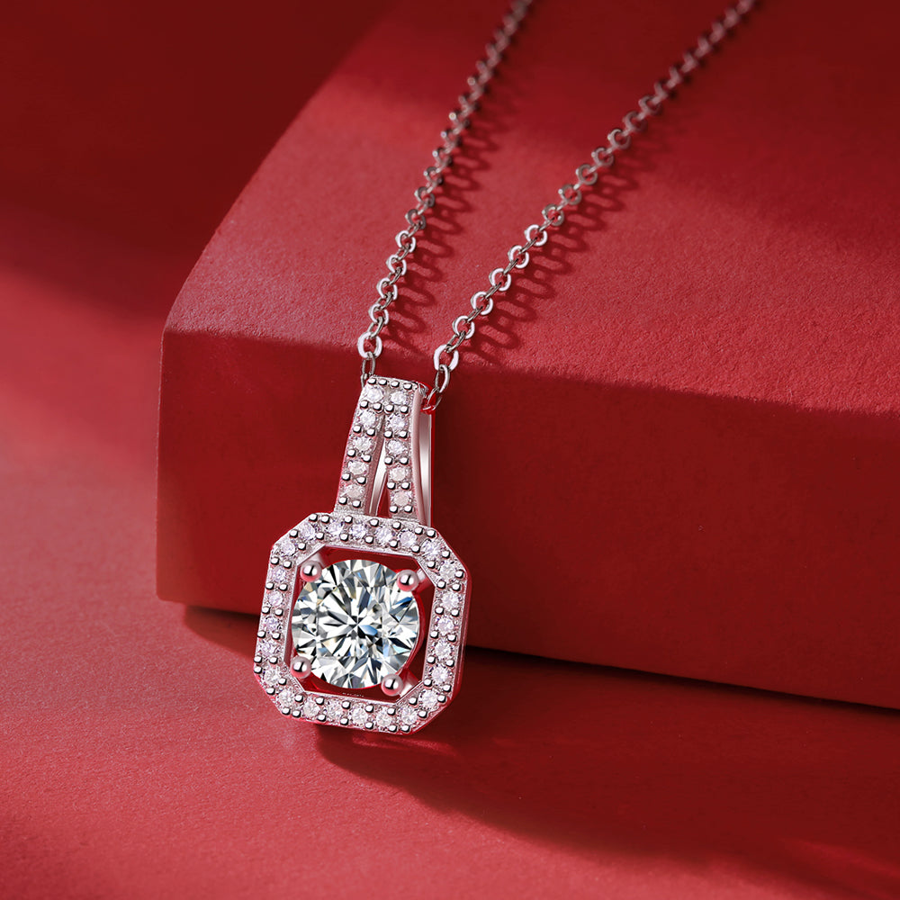 Shine Bright: Moissanite Pendant with Silver Chain Created in a Lab