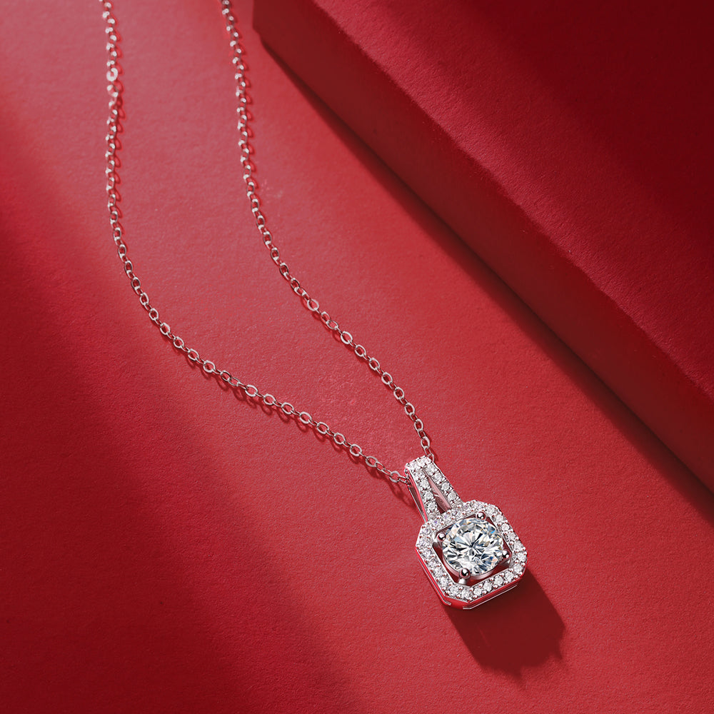 Shine Bright: Moissanite Pendant with Silver Chain Created in a Lab