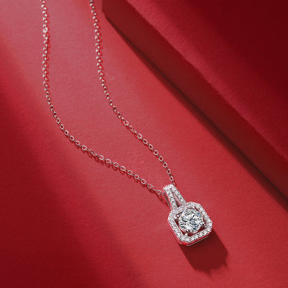 Shine Bright: Moissanite Pendant with Silver Chain Created in a Lab